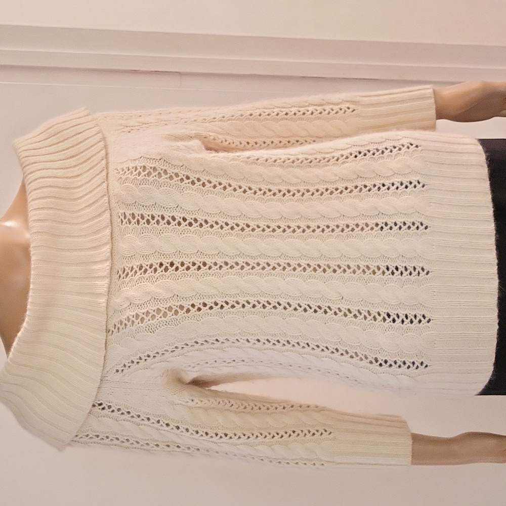 Vintage Merino Wool-Angora-Cashmere  Cable-Knit Boat-Neck Sweater /Sz S / Cream